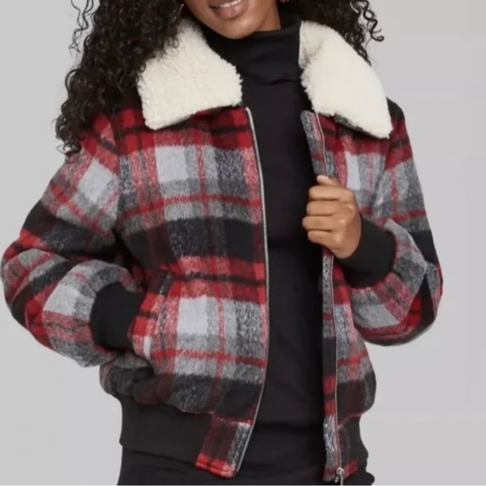 Wild fable plaid bomber